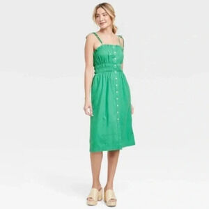 Universal Threads Linen/Rayon Midi Button Cinched Green Sundress Women’s Med EUC